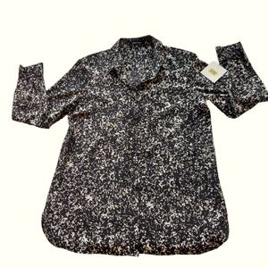 EllenTracy Long Sleeve Shirt Blouse  Button Front Stylish Size L Black/White NWT